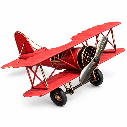 Aviator Biplane, a red miniature biplane with ribbed wings, front right view