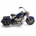Highway Motorcycle, a deep blue miniature motorcycle with saddlebags, side view